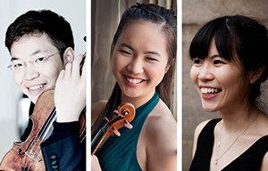Paul Huang, violin, Danbi Um, violin, and Mika Sasaki, piano