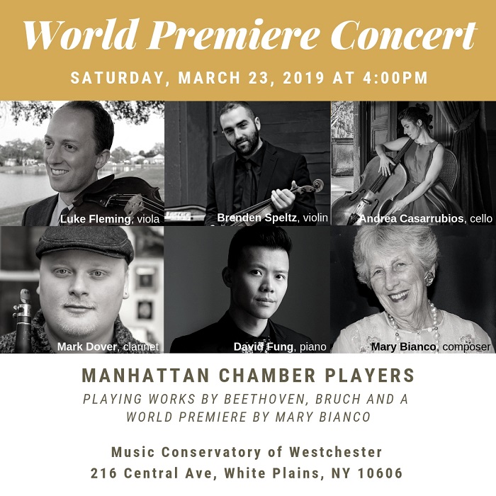 Music Conservatory of Westchester Presents World Premiere Chamber Music Performance of Composition by Mary Bianco with Manhattan Chamber Players
