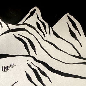 Around the Globe—Brush Drawings—Highest Mountains. Zoom live art workshop series.