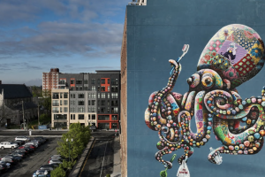 The Octopus, a mural by Louis Masai on the side of 25 Leroy Place (photo courtesy of New Rochelle Council on the Arts)