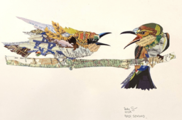 Peace Squawks by Trudy Borenstein-Sugiura. The work is on display at HVMOCA