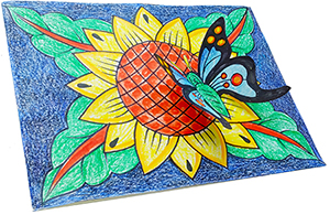 Pollinators in Action – Talavera Pottery (3-D Drawing/Collage with Crayons). Free Live Zoom Art Workshop