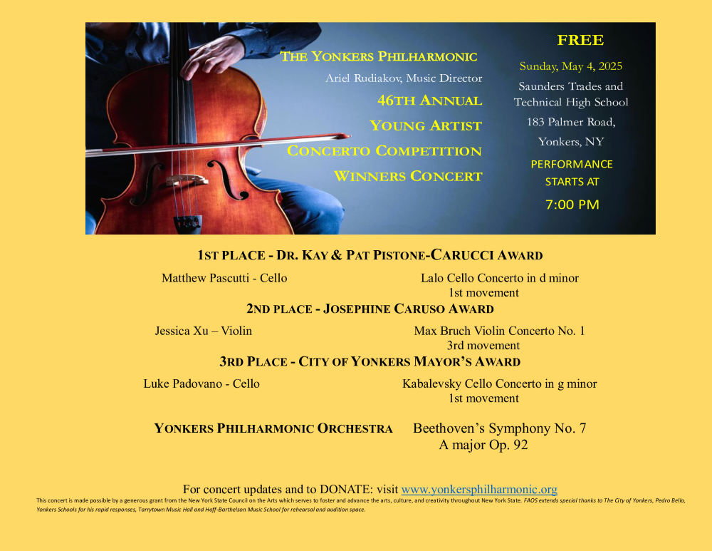 YONKERS PHILHARMONIC - 46TH ANNUAL YOUNG ARTIST CONCERTO COMPETITION