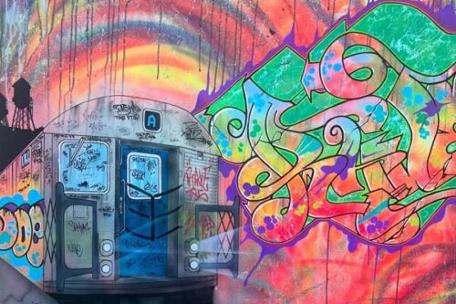 colorful arttwork of subway train