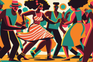 illustration of crowd dancing