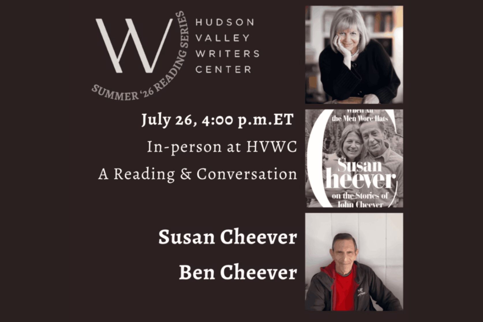 WHEN ALL THE MEN WORE HATS: A Reading and Conversation with Susan Cheever and Ben Cheever